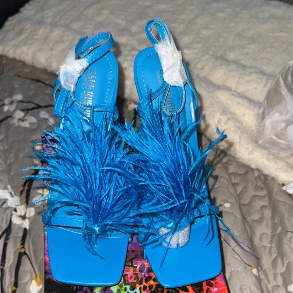Cape Robbin Electric Blue Feather Strap Heels